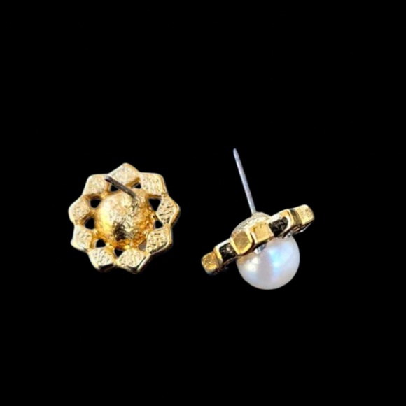 ππ Vintage Elegant Pearl Gold Pendant Chocker Necklace Rhinstone Earrings Set - Picture 3 of 9